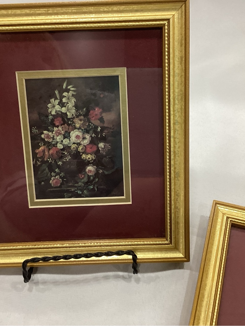 Gold Framed Floral Art Print with Burgundy Mat